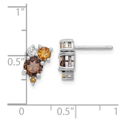 Sterling Silver Rhodium-plated Smoky Quartz Citrine White Topaz Earrings