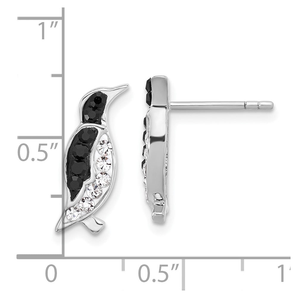 Sterling Silver Rh-plated Polished Crystal Penguin Post Earrings