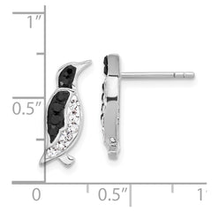 Sterling Silver Rh-plated Polished Crystal Penguin Post Earrings