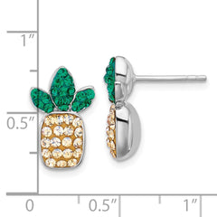 Sterling Silver Rh-plated Polished Crystal Pineapple Post Earrings