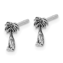 Sterling Silver Rh-plated Antiqued Palm & Tree Surfboard Earrings