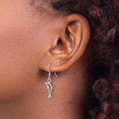 Sterling Silver Rhodium-plated Polished Dolphin Dangle Earrings - 2