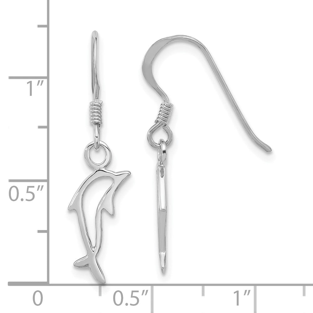 Sterling Silver Rhodium-plated Polished Dolphin Dangle Earrings - 2