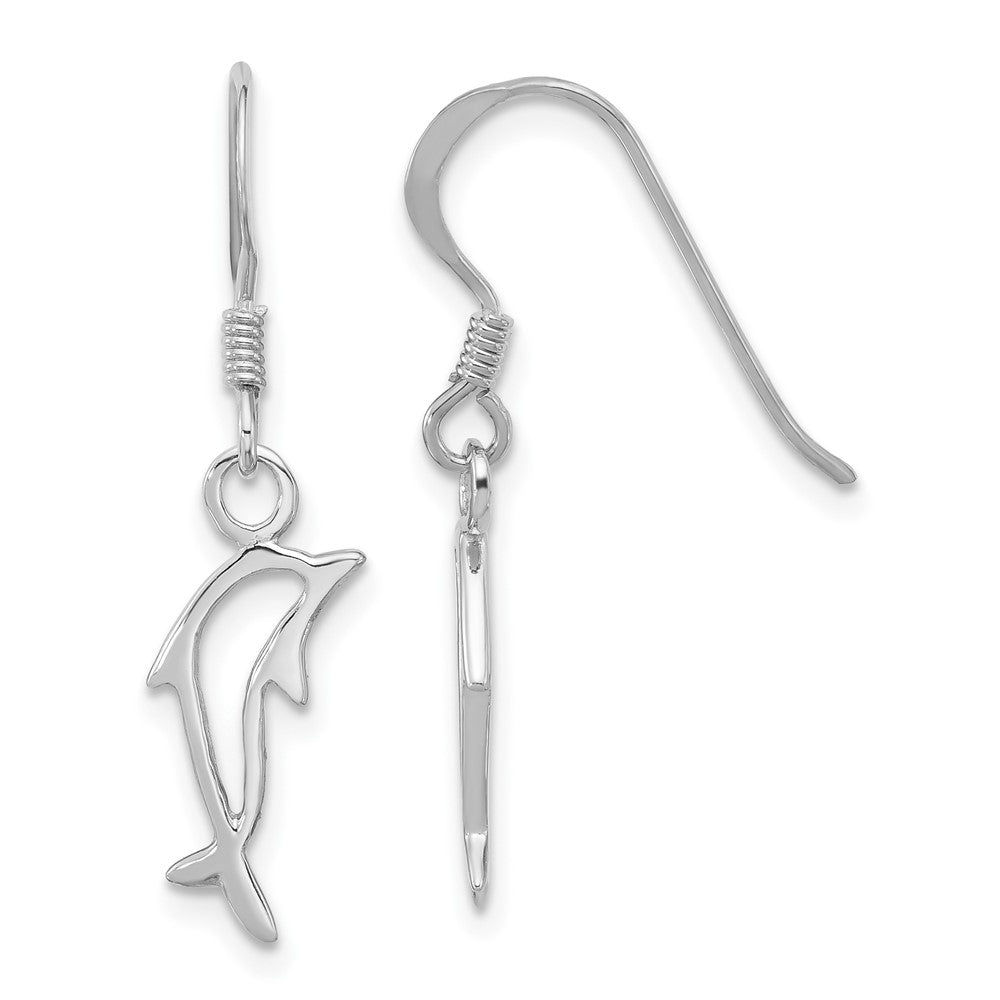 Sterling Silver Rhodium-plated Polished Dolphin Dangle Earrings - 2