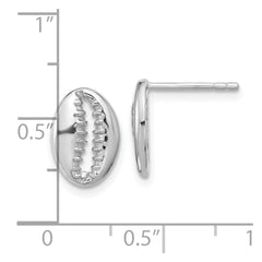 Sterling Silver Rh-plated Polished Cowrie Shell Post Earrings
