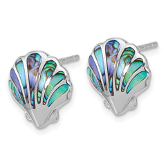 Sterling Silver Rh-plated Polished Abalone Shell Post Earrings