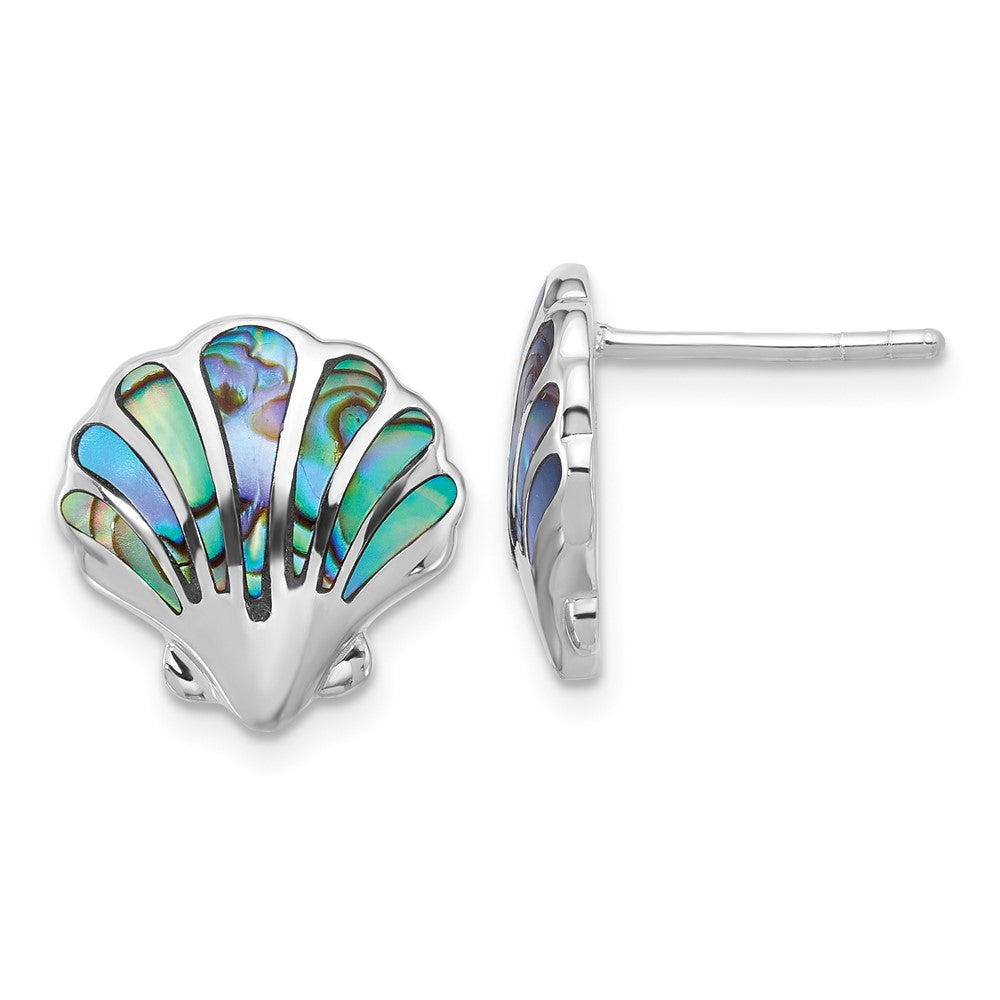 Sterling Silver Rh-plated Polished Abalone Shell Post Earrings