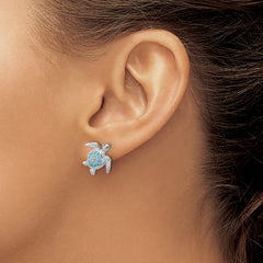 Sterling Silver Rh-plated Polished CZ Turtle Post Earrings