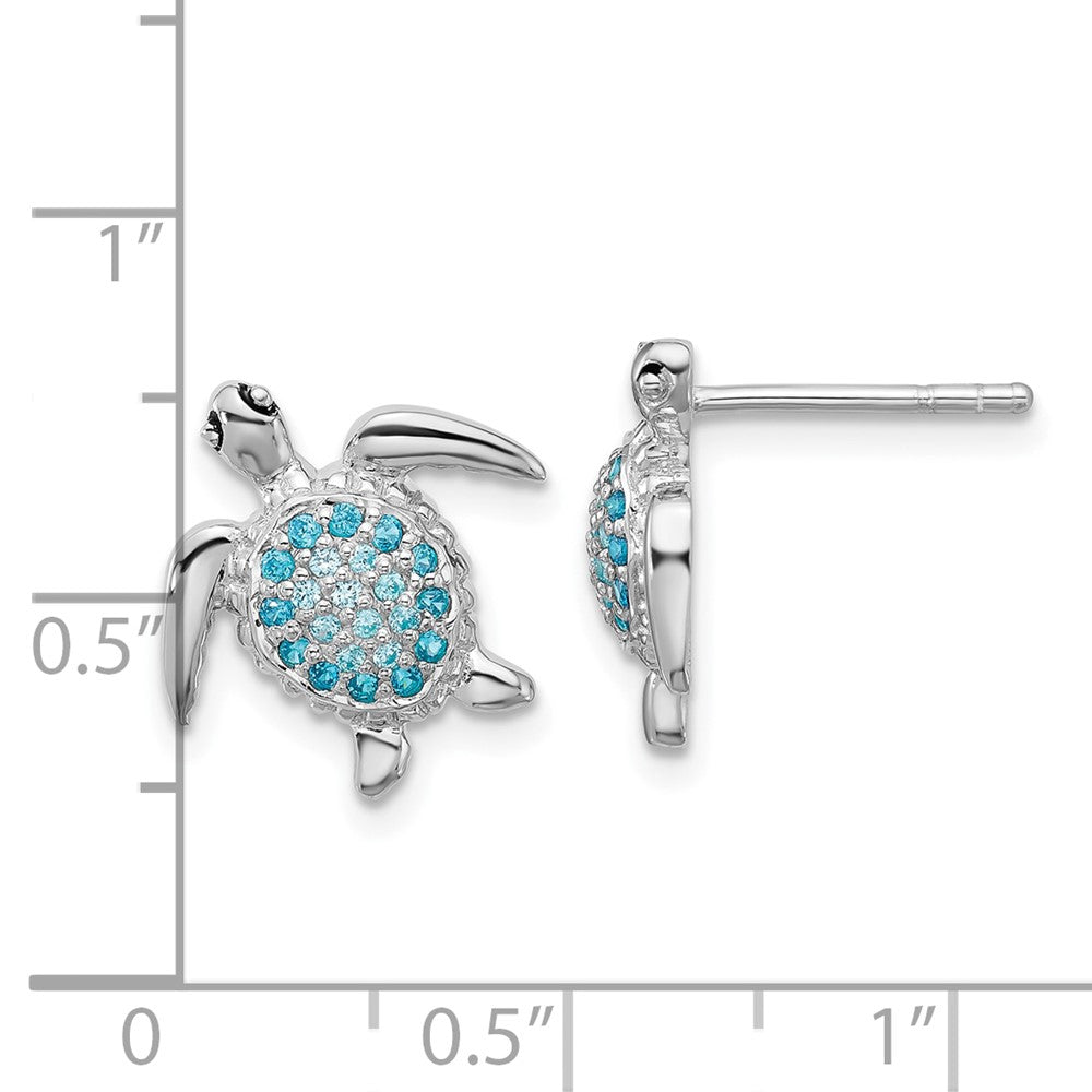 Sterling Silver Rh-plated Polished CZ Turtle Post Earrings
