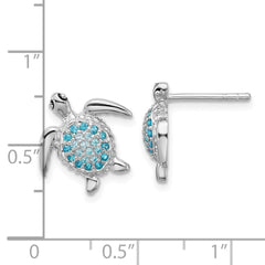 Sterling Silver Rh-plated Polished CZ Turtle Post Earrings