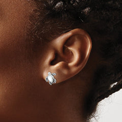Sterling Silver Rhodium-plated Polished and Antiqued Mother of Pearl June Birthstone Turtle Earrings