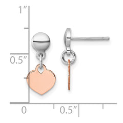 Sterling Silver Rhodium-plated Rose Gold-plated Heart Disc Dangle Post Earrings