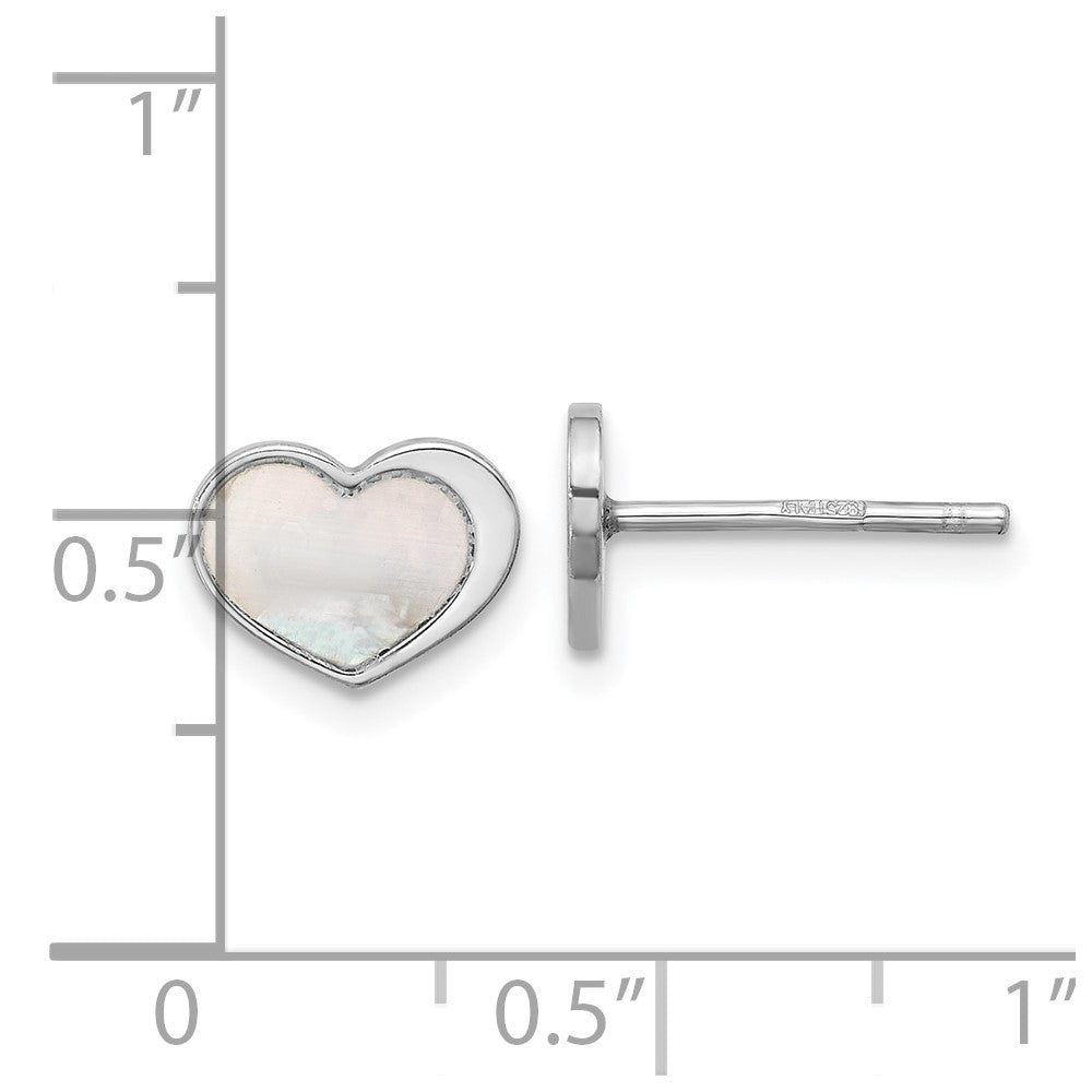 Sterling Silver Rhodium-plated Mother of Pearl Heart Post Earrings
