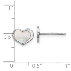 Sterling Silver Rhodium-plated Mother of Pearl Heart Post Earrings