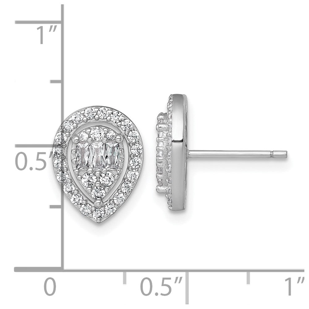 Sterling Silver Rhodium-plated Polished Fancy CZ Teardrop Halo Post Earrings