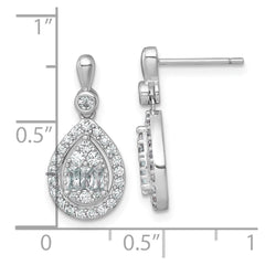 Sterling Silver Rhodium-plated Polished Fancy CZ Teardrop Halo Dangle Post Earrings