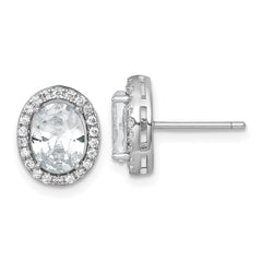 Sterling Silver Rhodium-plated Polished 11.0 x 9.0mm Oval CZ Halo Post Earrings