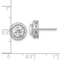Sterling Silver Rhodium-plated Polished 10.0mm Round CZ Halo Post Earrings