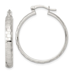 Sterling Silver Polished Diamond-cut 30x4mm Round Hoop Earrings