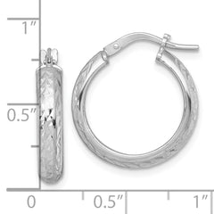 Sterling Silver Rhodium-plated Polished and Diamond-cut 4.00 x 20mm Tube Hoop Earrings