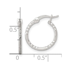Sterling Silver Polished Diamond-cut Textured 16x1.5mm Round Hoop Earrings