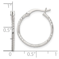 Sterling Silver Polished Diamond-cut Textured 20x1.5mm Round Hoop Earrings