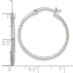 Sterling Silver Polished Diamond-cut Textured 25x1.5mm Round Hoop Earrings