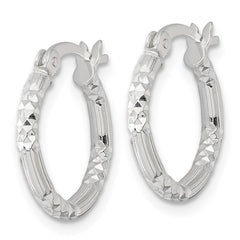 Sterling Silver Polished Diamond-cut Textured 16x2.25mm Round Hoop Earrings