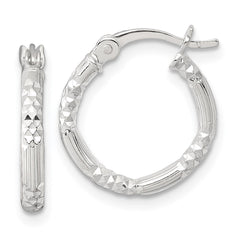 Sterling Silver Polished Diamond-cut Textured 16x2.25mm Round Hoop Earrings