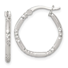 Sterling Silver Polished Diamond-cut Textured 20x2.25mm Round Hoop Earrings