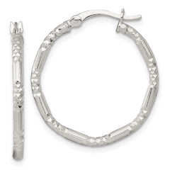Sterling Silver Polished Diamond-cut Textured 25x2.25mm Round Hoop Earrings