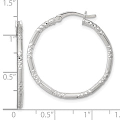 Sterling Silver Polished Diamond-cut Textured 30x2.25mm Round Hoop Earrings