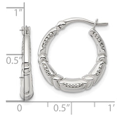 Sterling Silver Polished Beaded and Grooved Round Hollow Hoop Earrings