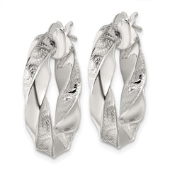 Sterling Silver Polished Greek Key 5mm Twisted tube Hoop Earrings