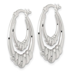 Sterling Silver Polished Scalloped Double Oval Hollow Hoop Earrings