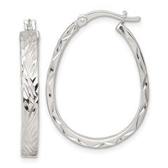 Sterling Silver Polished Diamond-cut 4.0mm Oval Hoop Earrings