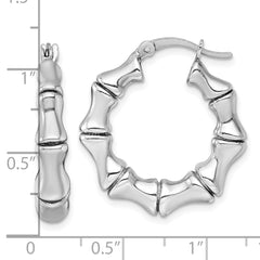 Sterling Silver Rhodium-plated Polished Bamboo Round Hoop Earrings