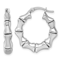 Sterling Silver Rhodium-plated Polished Bamboo Round Hoop Earrings
