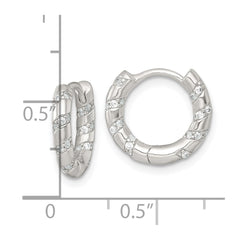 Sterling Silver Polished CZ Round Hinged Hoop Earrings