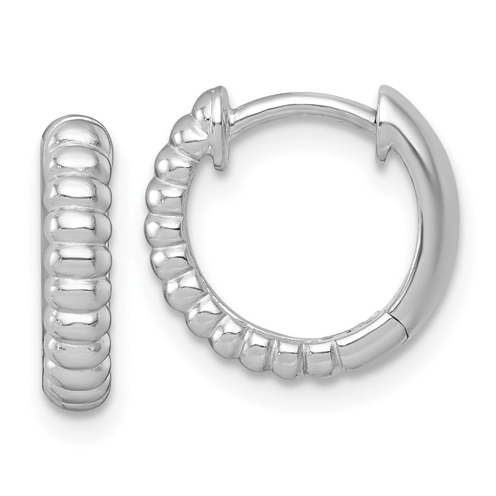 Sterling Silver Rhodium-plated Polished Grooved 3.00 x 13mm Round Hinged Hoop Earrings