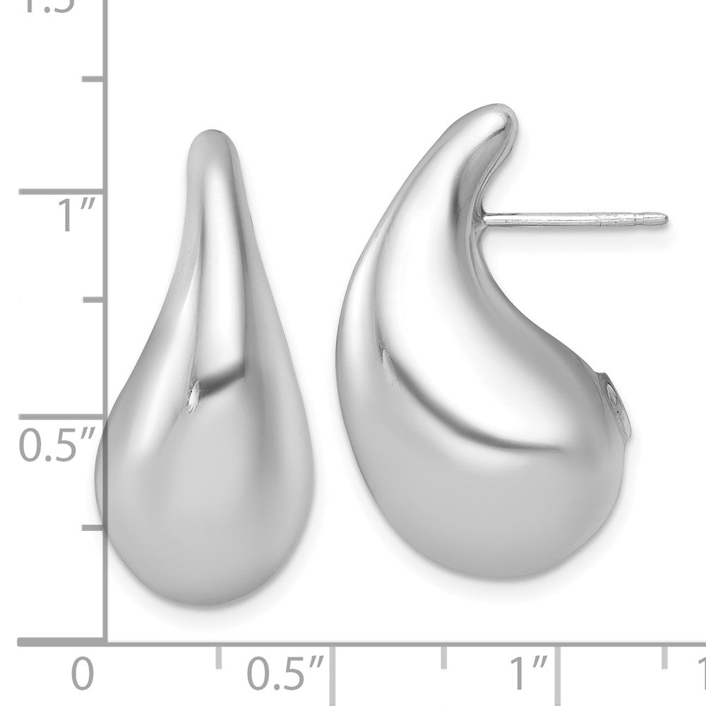 Sterling Silver Rhodium-plated Polished Puffed Teardrop Post Earrings