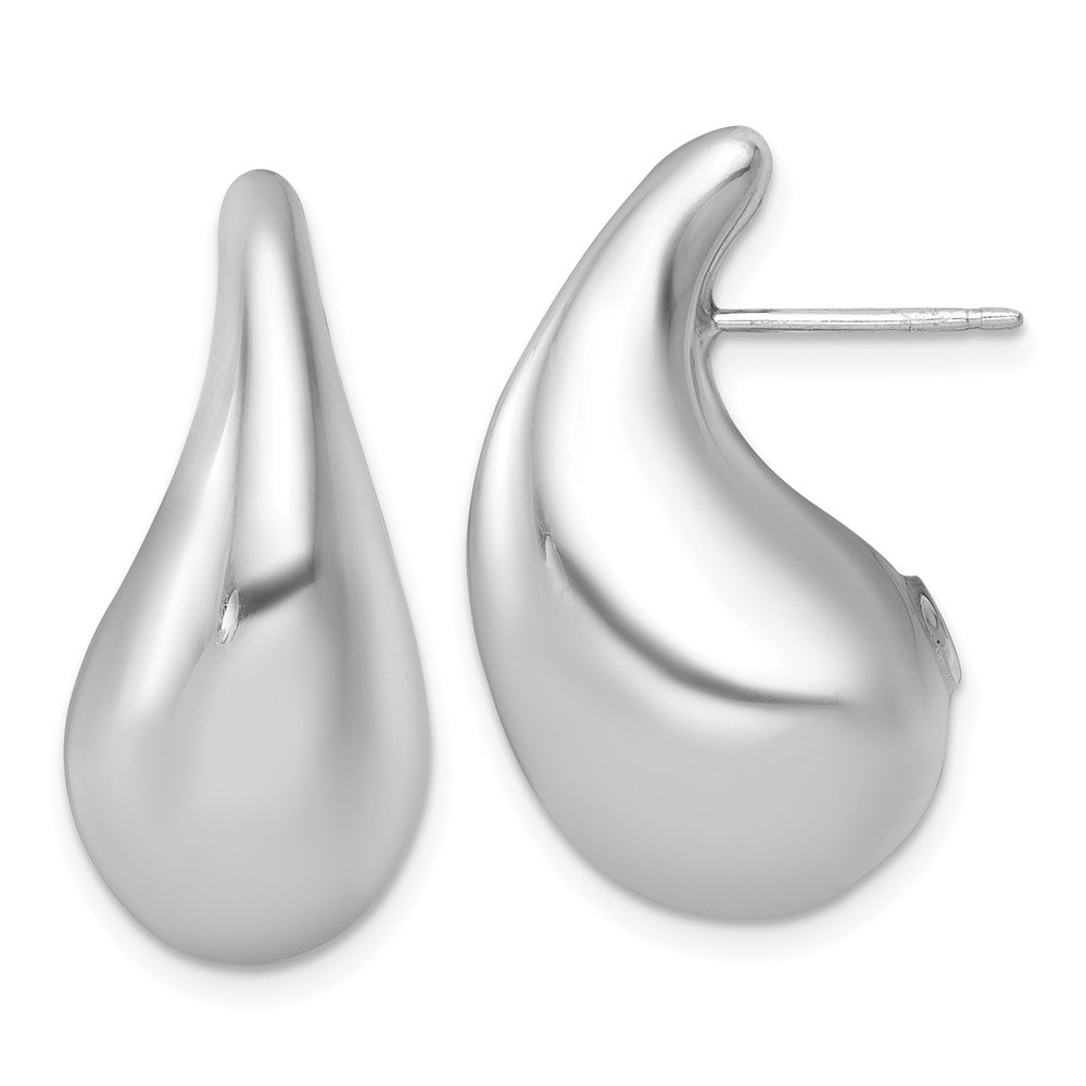 Sterling Silver Rhodium-plated Polished Puffed Teardrop Post Earrings