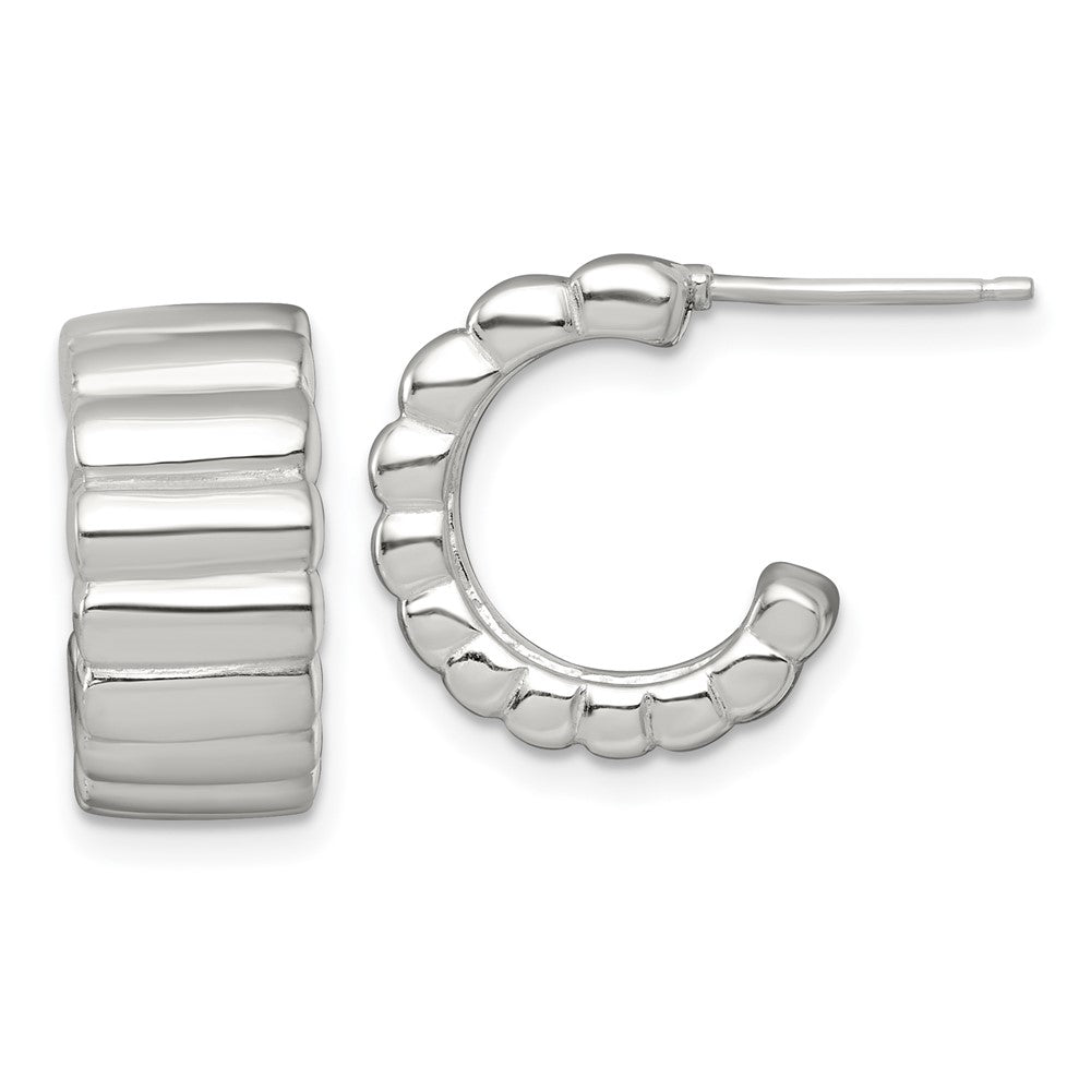Sterling Silver Polished and Ridged 8.0mm Post C-Hoop Earrings