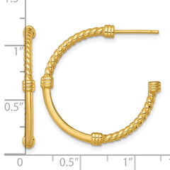 Sterling Silver Gold-tone Polished and Twisted 30.0mm Post C-Hoop Earrings
