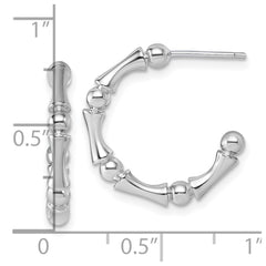 Sterling Silver Rhodium-plated Polished Patterned 3mm x 17mm Post C-Hoop Earrings