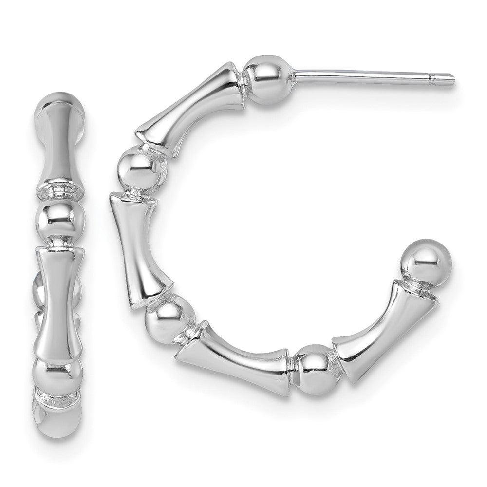 Sterling Silver Rhodium-plated Polished Patterned 3mm x 17mm Post C-Hoop Earrings