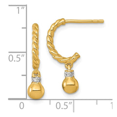Sterling Silver Gold-plated Polished and Twisted CZ Post J-Hoop Dangle Earrings