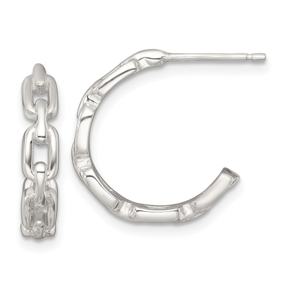 Sterling Silver Polished Chain Link C-Hoop Post Earrings