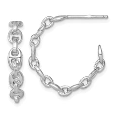Sterling Silver Rhodium-plated 4mm x 23mm Puffed Anchor/Mariner Link C-Hoop Post Earrings