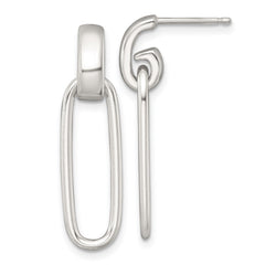 Sterling Silver Polished Elongated Oval Dangle Post Earrings